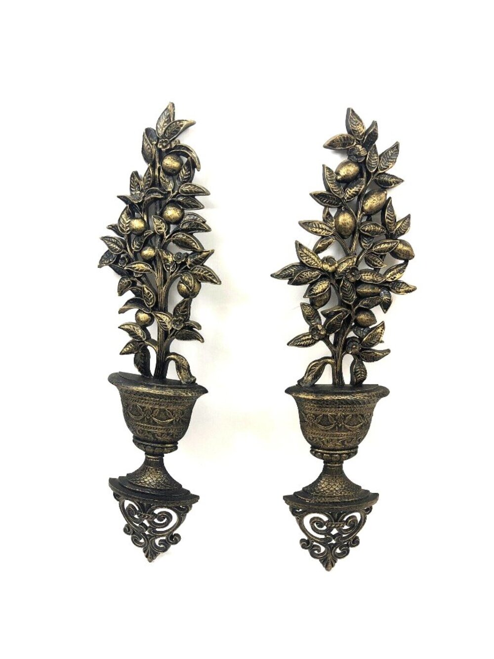 2 pc Vintage Homco Plastic Wall Hanging Plaque Lemon Tree Plant Pot #7151 & 7152
